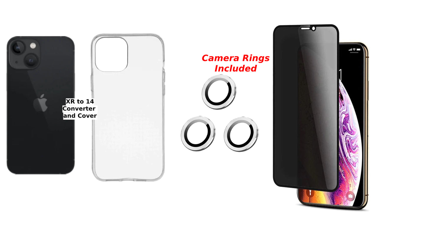 iPhone XR to 14 Converter, Cover, Camera Rings and Privacy Glass Full Kit